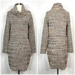 Rachel Zoe Cowl Neck Knit Sweater Dress Long Sleeve Neutral Tan Medium NWT